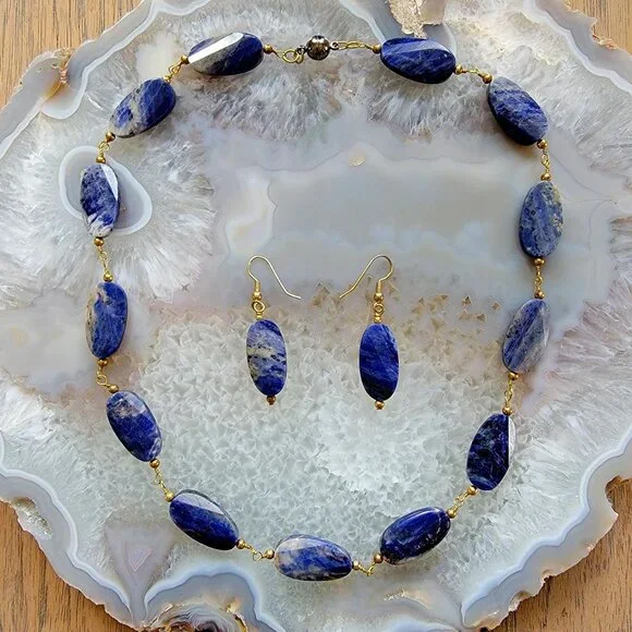 Sodalite Earrings and Necklace - Picture 1 of 3